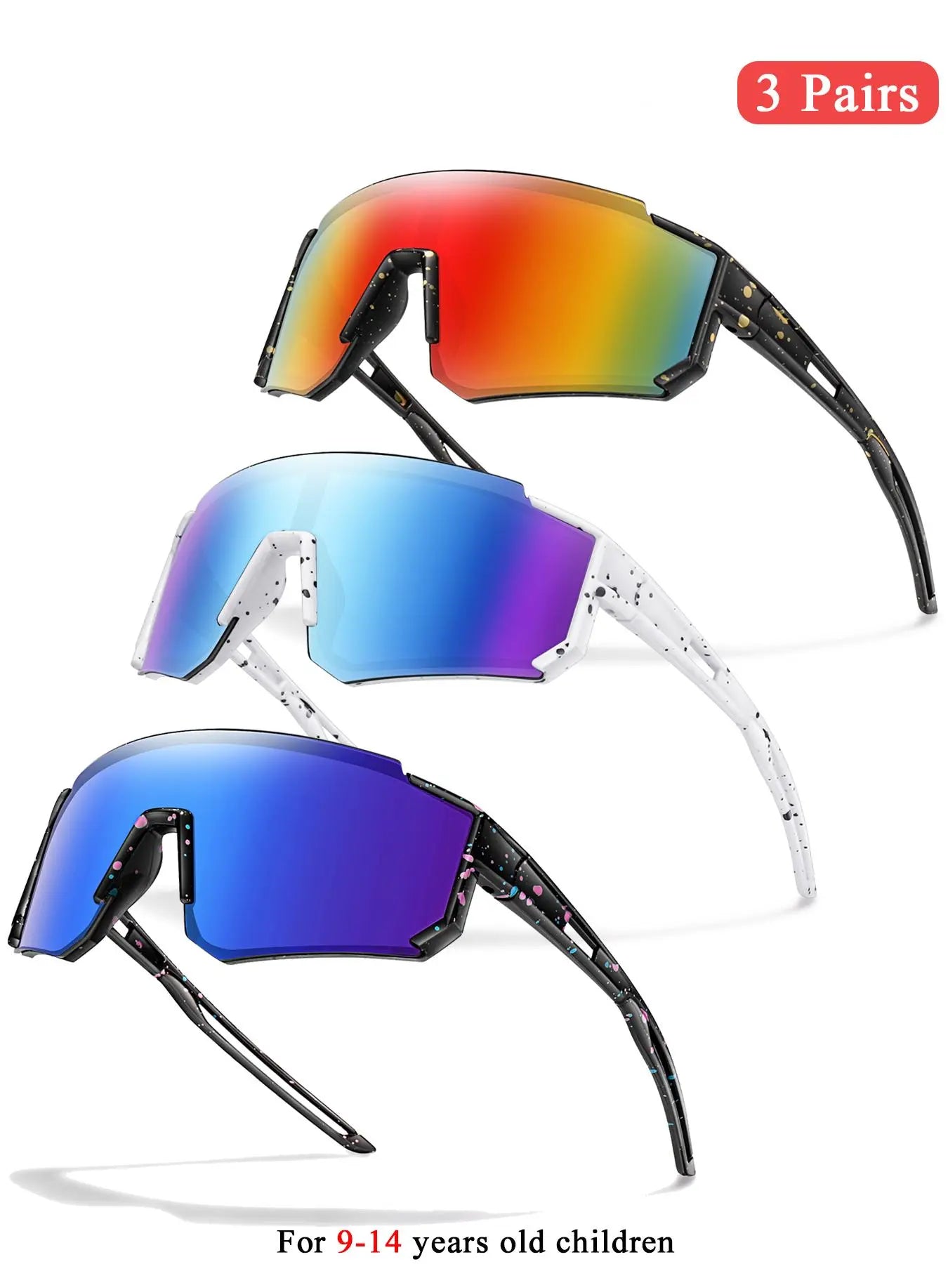 Youth Baseball Sunglasses Kids Outdoor Sports Glasses, Unisex Design, Mirrored Lens, Windproof, for Softball Cycling Hiking Fishing Travel Vacation Beach, Sports Eyewear