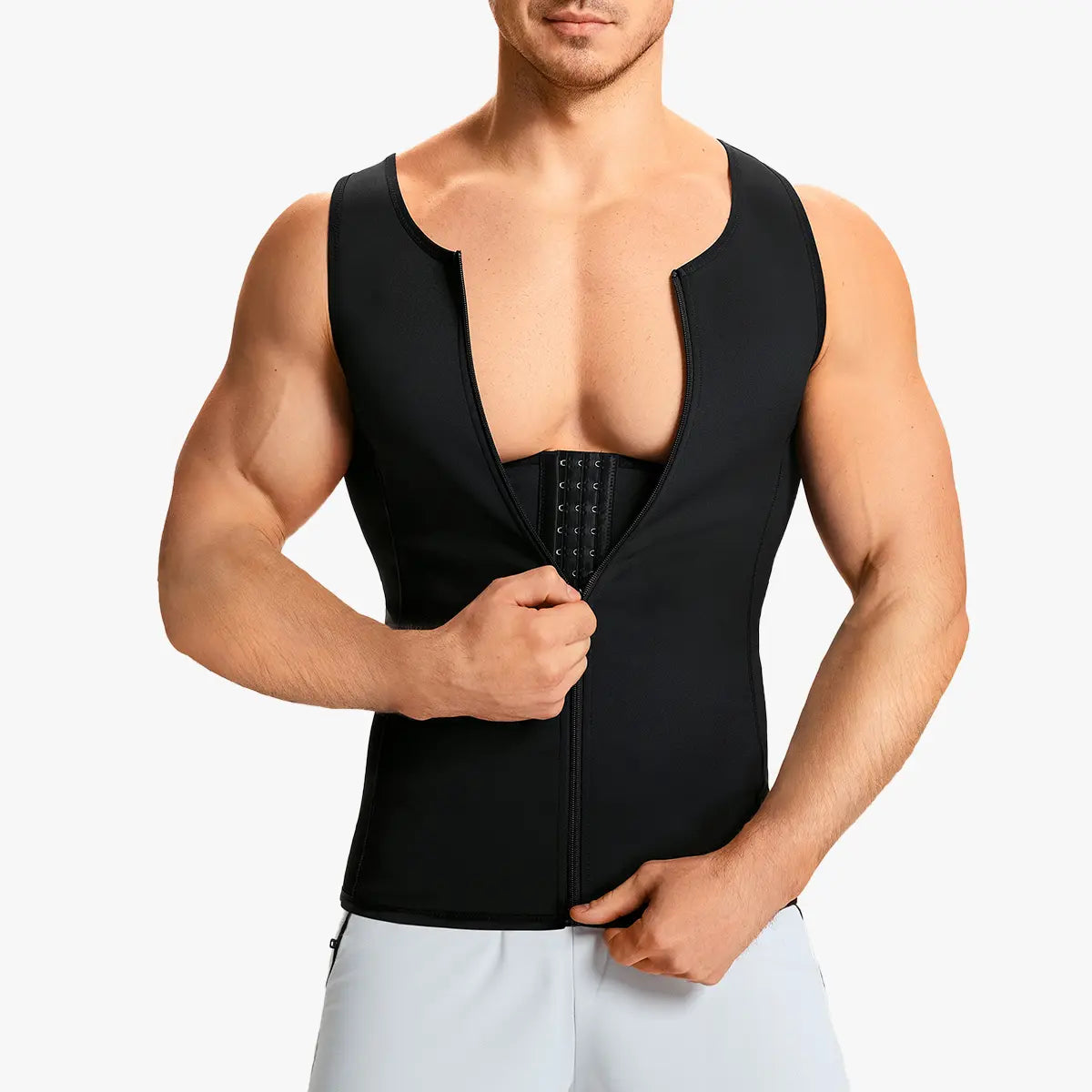 【Nebility】Men'S Waist Trainer Trimmer Compression Vest Steel Bone Support Outdoor Sport Exercise Athletic Shapewear Fitness Zipper Springstatements