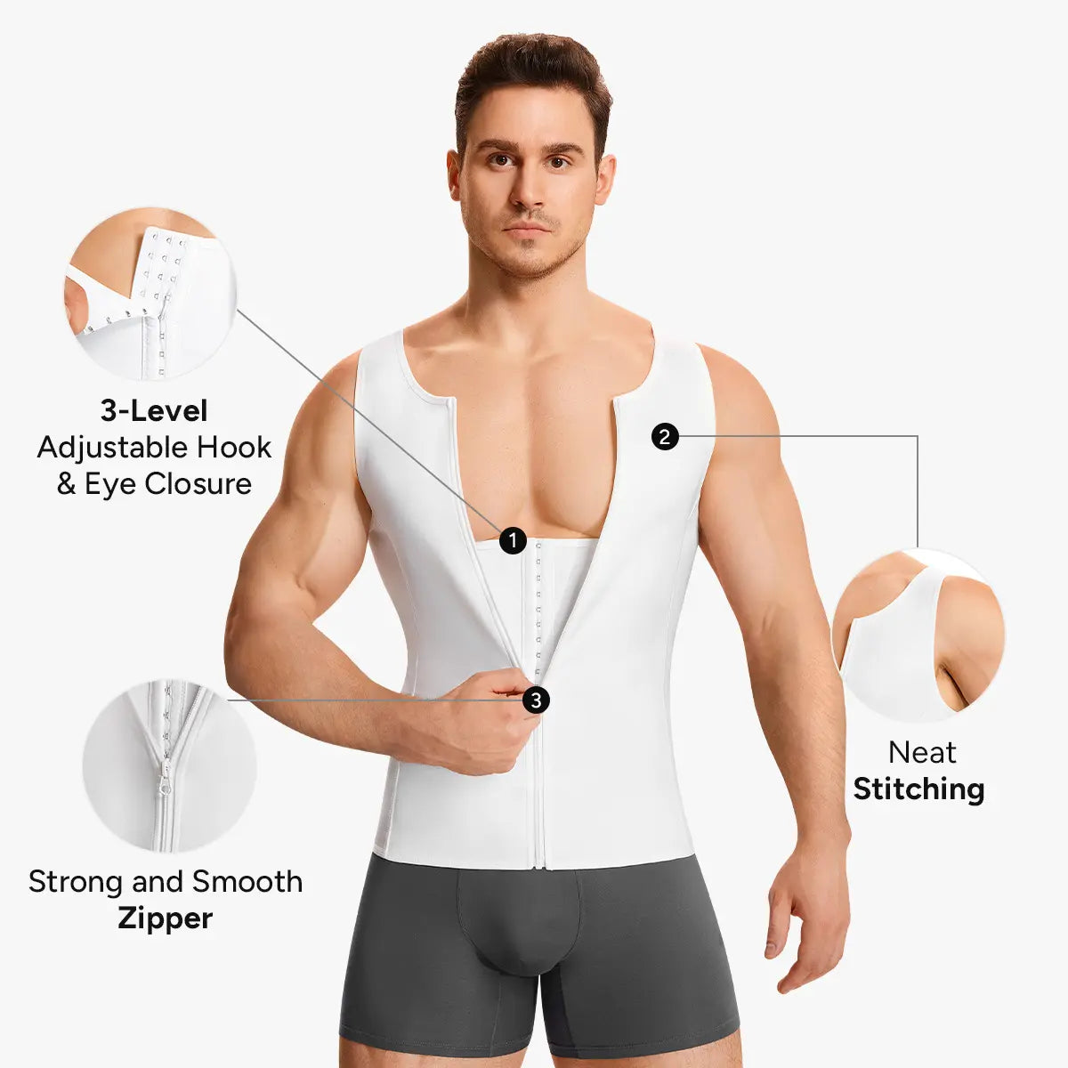【Nebility】Men'S Waist Trainer Trimmer Compression Vest Steel Bone Support Outdoor Sport Exercise Athletic Shapewear Fitness Zipper Springstatements