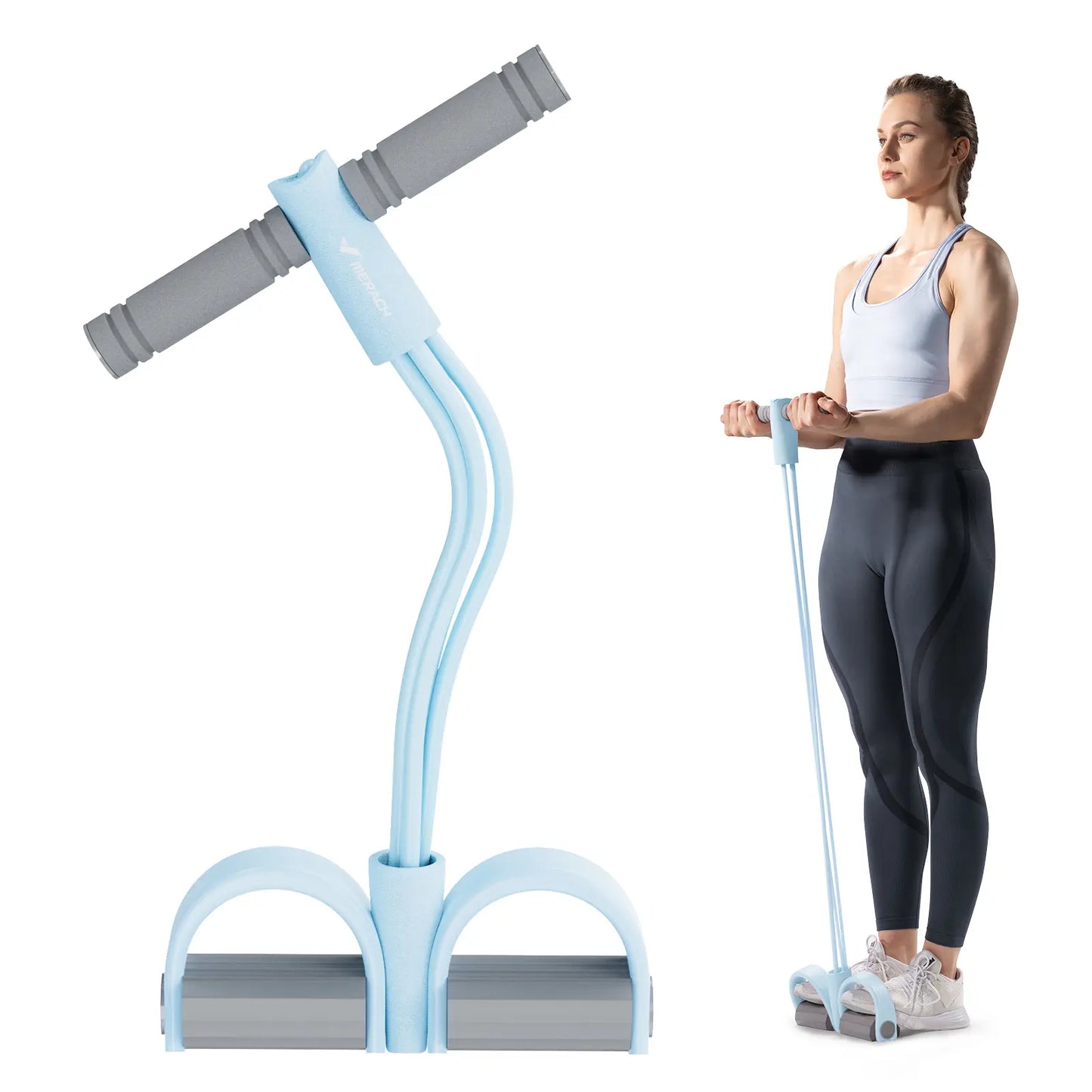 Merach Multifunction Pedal Resistance Band, Elastic Pull Rope Fitness, Full-Body Workout at Home Gym, Exercise Sit-Up, Yoga, Abdominal Training