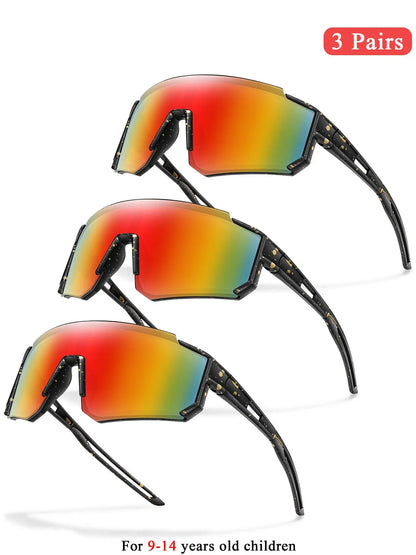 Youth Baseball Sunglasses Kids Outdoor Sports Glasses, Unisex Design, Mirrored Lens, Windproof, for Softball Cycling Hiking Fishing Travel Vacation Beach, Sports Eyewear