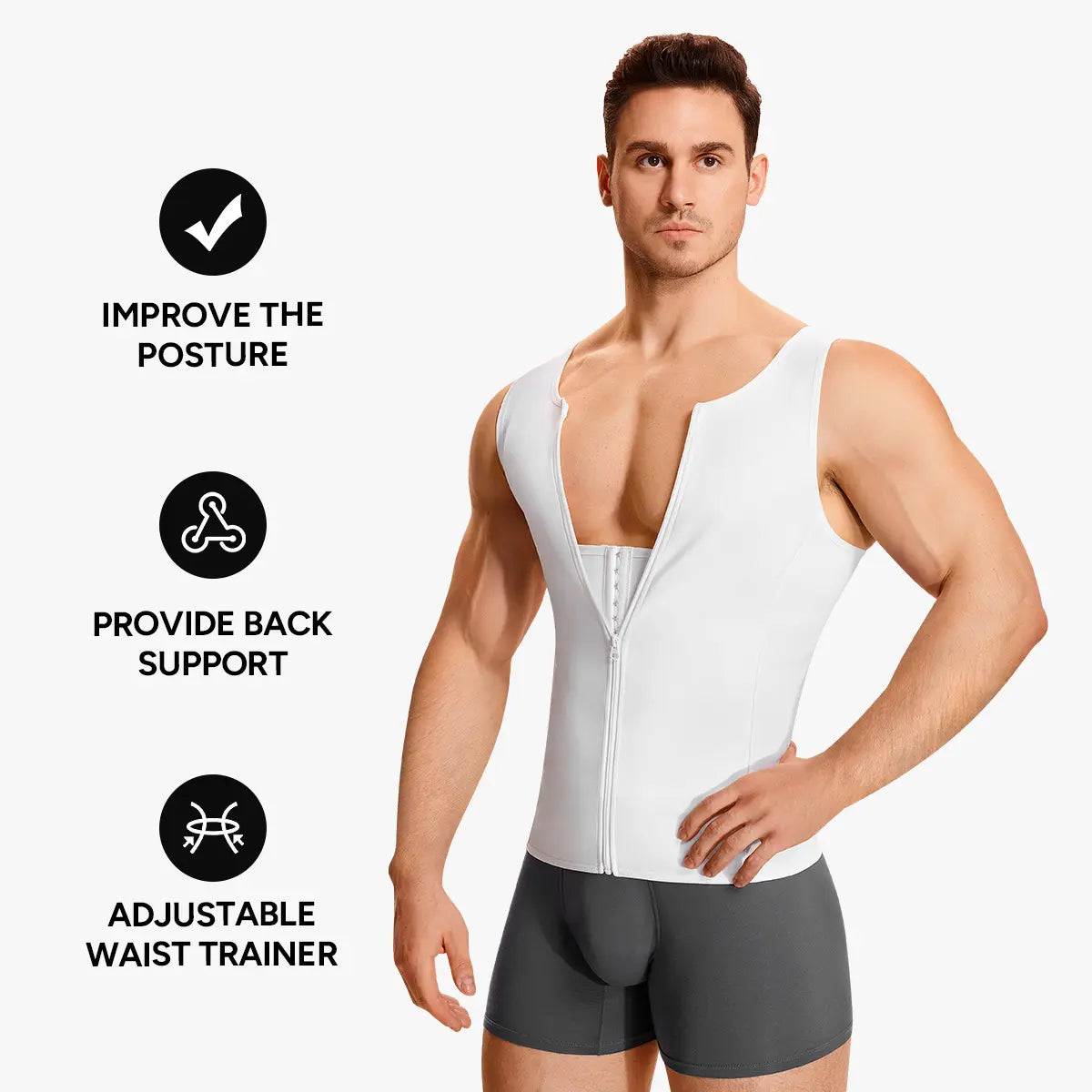 【Nebility】Men'S Waist Trainer Trimmer Compression Vest Steel Bone Support Outdoor Sport Exercise Athletic Shapewear Fitness Zipper Springstatements