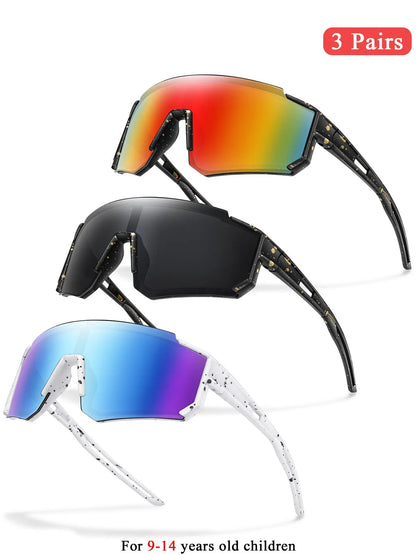 Youth Baseball Sunglasses Kids Outdoor Sports Glasses, Unisex Design, Mirrored Lens, Windproof, for Softball Cycling Hiking Fishing Travel Vacation Beach, Sports Eyewear